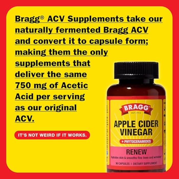 Bragg Renew Apple Cider Vinegar Capsules with Phytoceramides - 90 Capsules - Maintains Healthy Skin and Promotes Hydration - Image 2