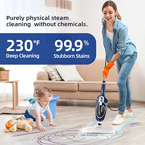 GorFanty Steam Mop - 10-in-1 Floor Steamer Detachable MultiPurpose Handheld Steam Cleaner for Hardwood/Tile/Laminate All Floors Carpet Cleaning with 11 Accessories for Whole Home Use(Blue). - Image 2