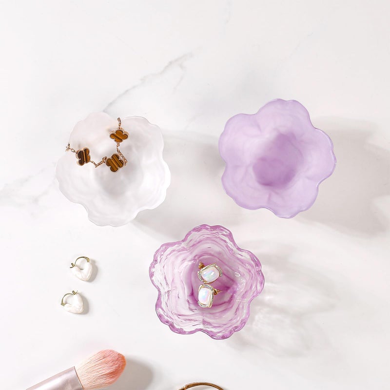 Binoster Flower Jewelry Dish Ring Holder Jewelry Tray Cute Vanity Organizer Room Decor Aesthetic Nightstand Bathroom Bedroom Decor Trinket Dish Small Valentine's Friendship Christmas Birthday Gifts for Women - Image 3
