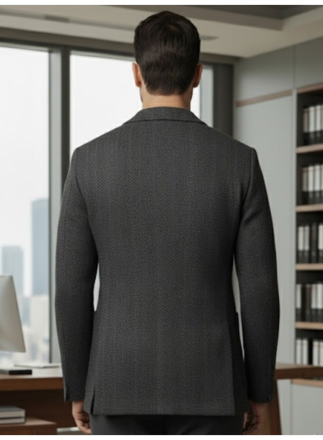 RIGO Grey Knitted Lapel Coat for Men - Image 2