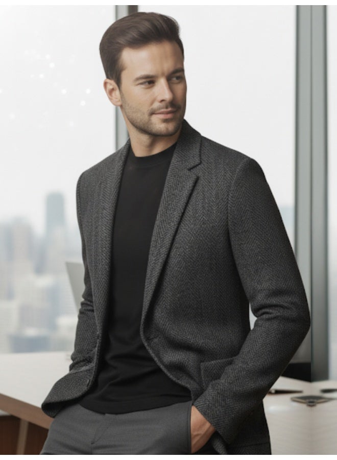 RIGO Grey Knitted Lapel Coat for Men - Image 3