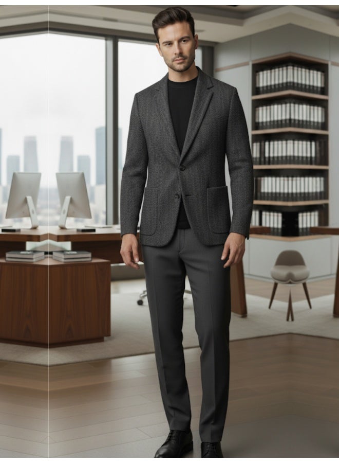 RIGO Grey Knitted Lapel Coat for Men - Image 4