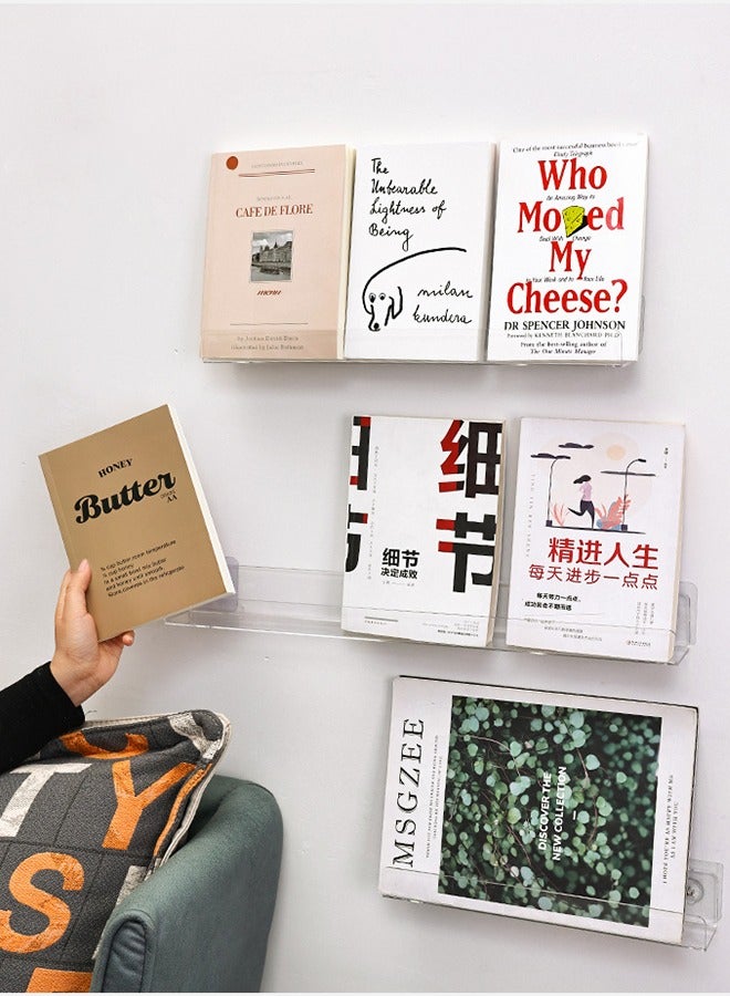 HOOPZOZA 2PCS Multi-Purpose Acrylic Floating Wall Shelf Organizer Wall Hanging Shelf Adhesive Clear Bathroom  Storage Shelves Floating Shelves Wall Mounted Acrylic Shelves Book Floating Display Shelf Organizer for Home Kitchen Bathroom - Image 2