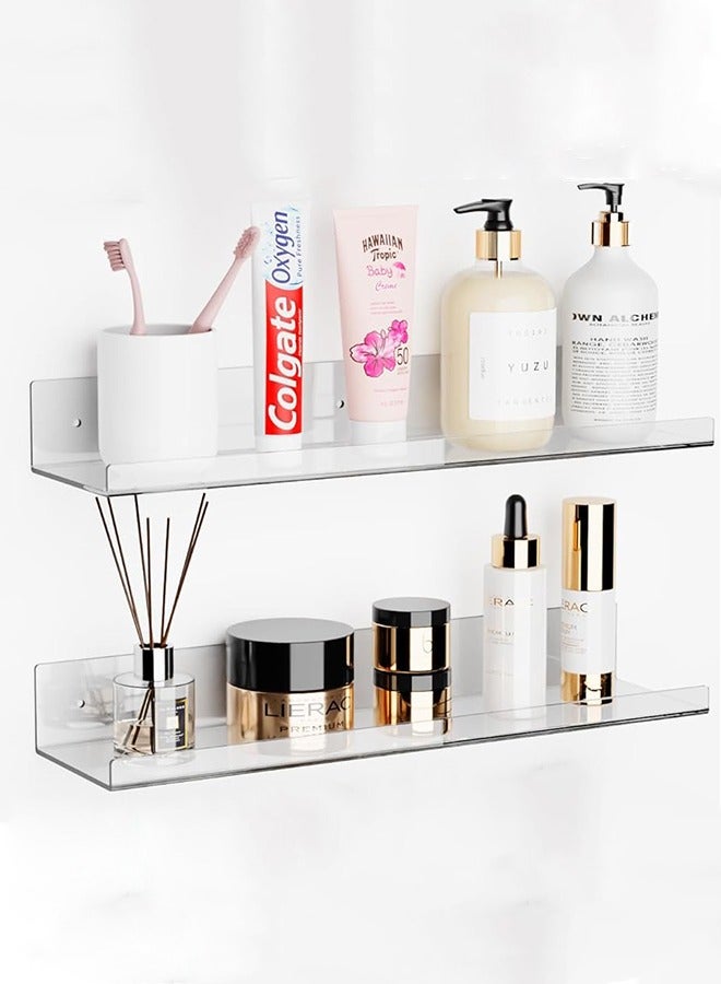HOOPZOZA 2PCS Multi-Purpose Acrylic Floating Wall Shelf Organizer Wall Hanging Shelf Adhesive Clear Bathroom  Storage Shelves Floating Shelves Wall Mounted Acrylic Shelves Book Floating Display Shelf Organizer for Home Kitchen Bathroom - Image 1