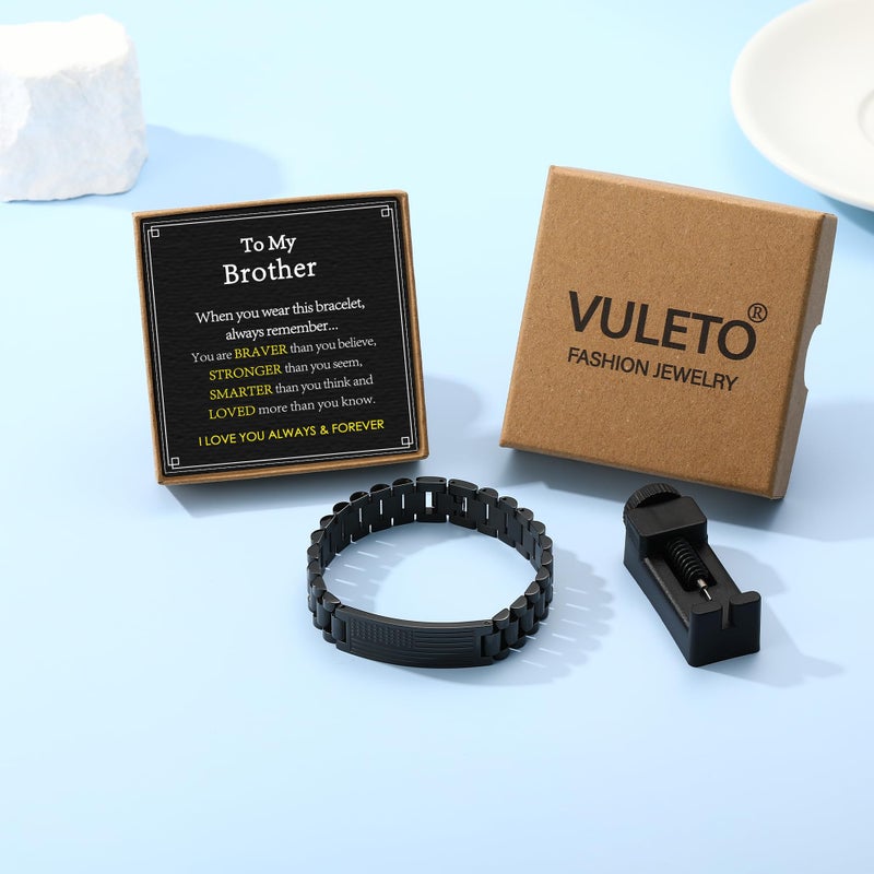 VULETO To My Brother Bracelet Gifts from Sister Brother, Stainless Steel American Flag Watch Link Bracelet Valentines Birthday Anniversary Military Jewelry Gifts Presents for Men Kids Him Male - Image 2