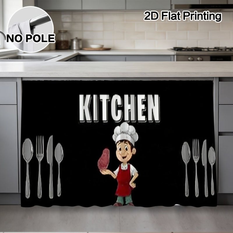 2D Flat Chef And Utensils Themed Curtain Cabinet Decoration Made Of Polyester For Easy Cleaning Rod Pocket Design Easy Installation Suitable For Bedrooms Kitchens Laundry Rooms Size 27 56 X 47 24 Inch - Image 1