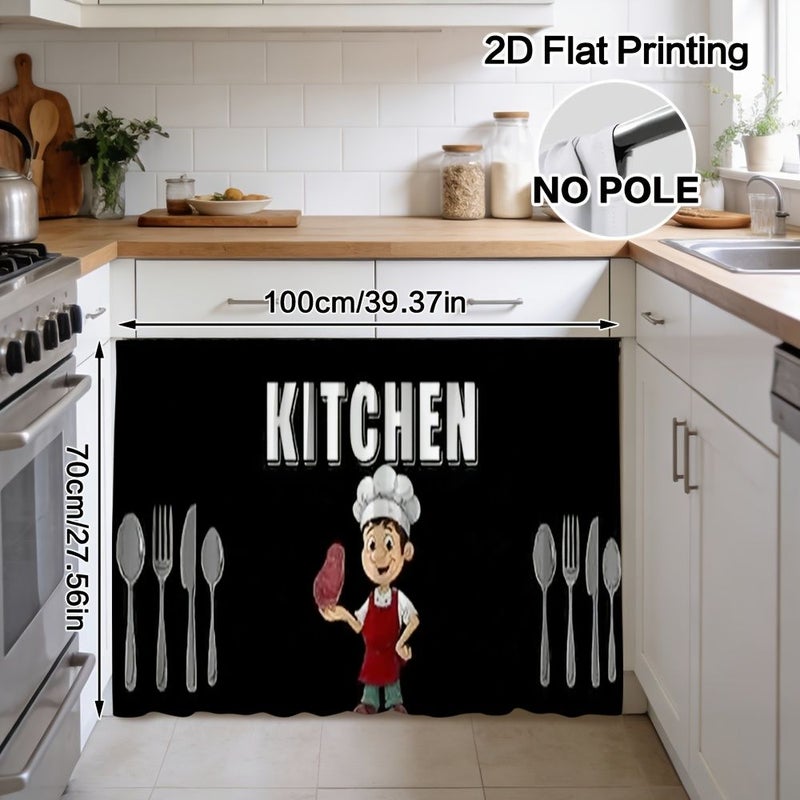 2D Flat Chef And Utensils Themed Curtain Cabinet Decoration Made Of Polyester For Easy Cleaning Rod Pocket Design Easy Installation Suitable For Bedrooms Kitchens Laundry Rooms Size 27 56 X 47 24 Inch - Image 3