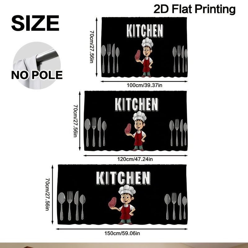 2D Flat Chef And Utensils Themed Curtain Cabinet Decoration Made Of Polyester For Easy Cleaning Rod Pocket Design Easy Installation Suitable For Bedrooms Kitchens Laundry Rooms Size 27 56 X 47 24 Inch - Image 4