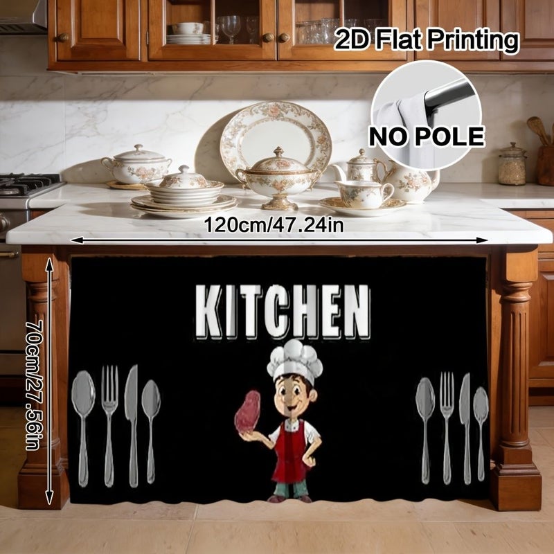 2D Flat Chef And Utensils Themed Curtain Cabinet Decoration Made Of Polyester For Easy Cleaning Rod Pocket Design Easy Installation Suitable For Bedrooms Kitchens Laundry Rooms Size 27 56 X 47 24 Inch - Image 5