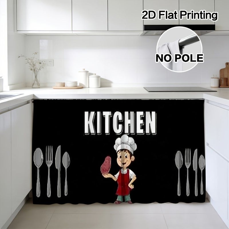 2D Flat Chef And Utensils Themed Curtain Cabinet Decoration Made Of Polyester For Easy Cleaning Rod Pocket Design Easy Installation Suitable For Bedrooms Kitchens Laundry Rooms Size 27 56 X 47 24 Inch - Image 2