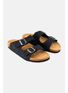 Algspar Men Buckle Slip On Cork Sandals, Black  - Image 1