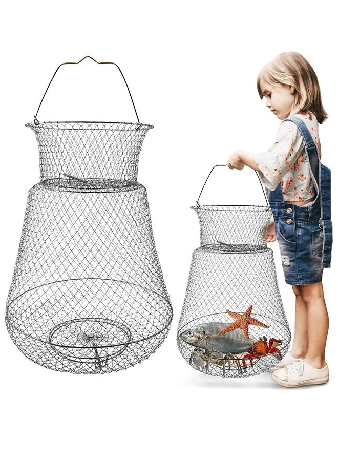 UNUNS Fish Basket,Stainless Steel Wire Fish Baskets,Rustproof Collapsible Fishing Net Cage,Fishing Bait Trap Foldable,Fishing Trap Cast Net Basket,Cage Tiddler Trap For Shrimp Crayfish Bait Fish Pinfish - Image 1