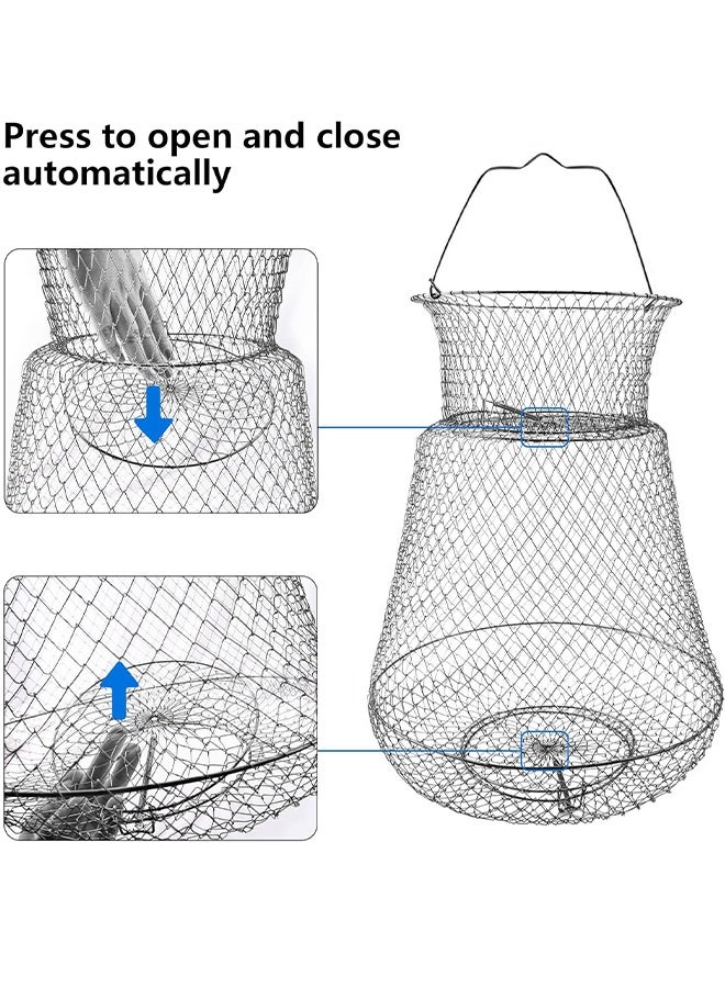 UNUNS Fish Basket,Stainless Steel Wire Fish Baskets,Rustproof Collapsible Fishing Net Cage,Fishing Bait Trap Foldable,Fishing Trap Cast Net Basket,Cage Tiddler Trap For Shrimp Crayfish Bait Fish Pinfish - Image 3