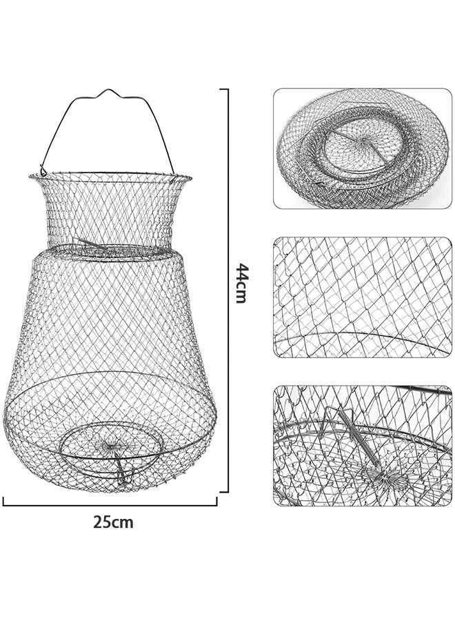 UNUNS Fish Basket,Stainless Steel Wire Fish Baskets,Rustproof Collapsible Fishing Net Cage,Fishing Bait Trap Foldable,Fishing Trap Cast Net Basket,Cage Tiddler Trap For Shrimp Crayfish Bait Fish Pinfish - Image 2