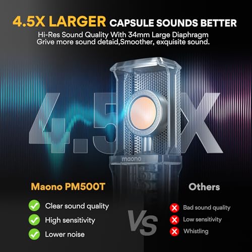 MAONO XLR Condenser Microphone with 34mm Large Diaphragm, Professional Cardioid Studio Mic for Podcasting, Recording, Streaming, Vocals, Voice Over, Music, ASMR(PM500) - Image 3