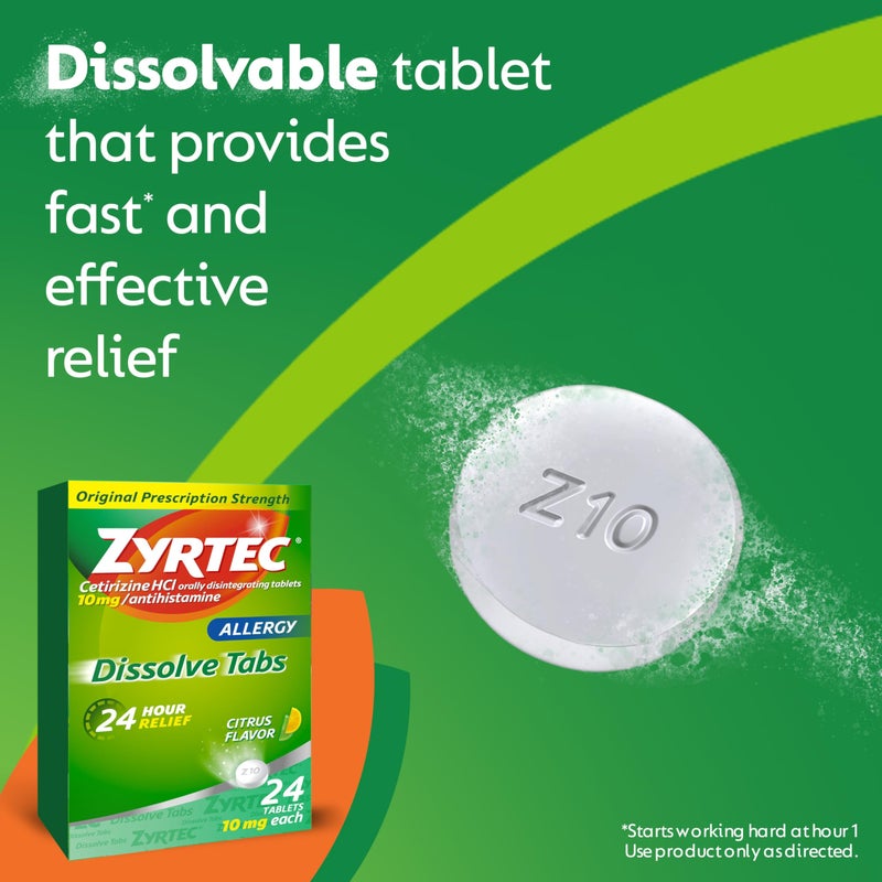 Zyrtec 24 Hour Allergy Relief Dissolving Tablets with 10 mg Cetirizine HCl Antihistamine, Allergy Medicine for Relief from Allergies Caused by Ragweed & Tree Pollen, Citrus Flavor, 24 ct - Image 3