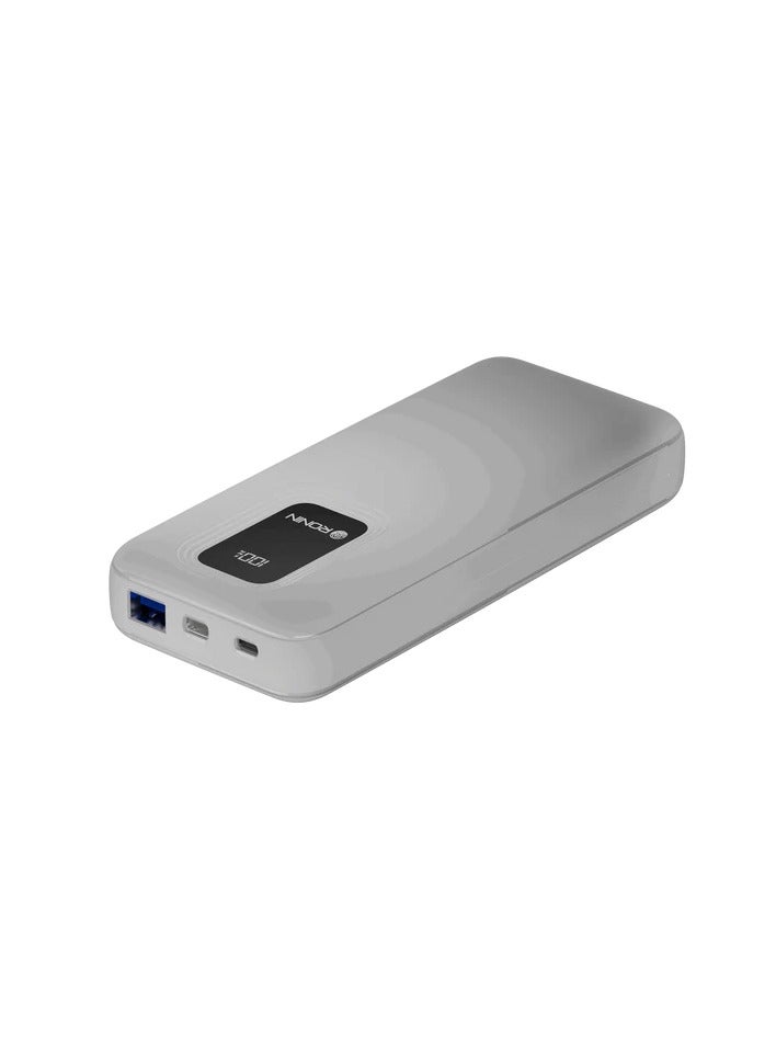 رونين باور بانك رونين فورج R-4020 سعة 10000 مللي أمبير - شحن سريع 22.5 واط - تقنية PD - مخرج USB و Type-C - شاشة رقمية - نحيف وخفيف - مدخل مزدوج - للايفون والاندرويد والسماعات - أبيض - Image 2