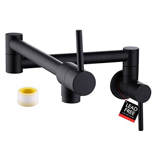 KES Pot Filler Folding Kitchen Faucet Double Joint Swing Arm Sink Faucet Articulating Wall Mount Two Handle Single Hole, Matte Black, cUPC NSF Certified Lead-Free, KN926LFF18-BK - Image 1