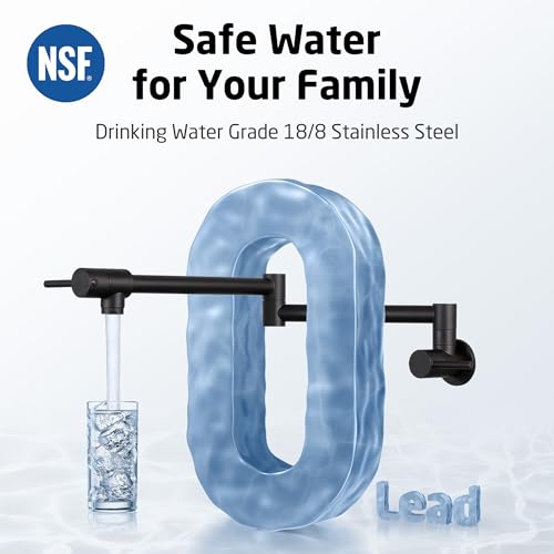 KES Pot Filler Folding Kitchen Faucet Double Joint Swing Arm Sink Faucet Articulating Wall Mount Two Handle Single Hole, Matte Black, cUPC NSF Certified Lead-Free, KN926LFF18-BK - Image 3