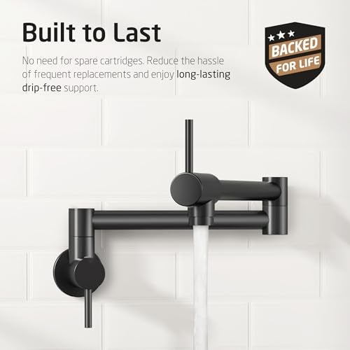 KES Pot Filler Folding Kitchen Faucet Double Joint Swing Arm Sink Faucet Articulating Wall Mount Two Handle Single Hole, Matte Black, cUPC NSF Certified Lead-Free, KN926LFF18-BK - Image 5