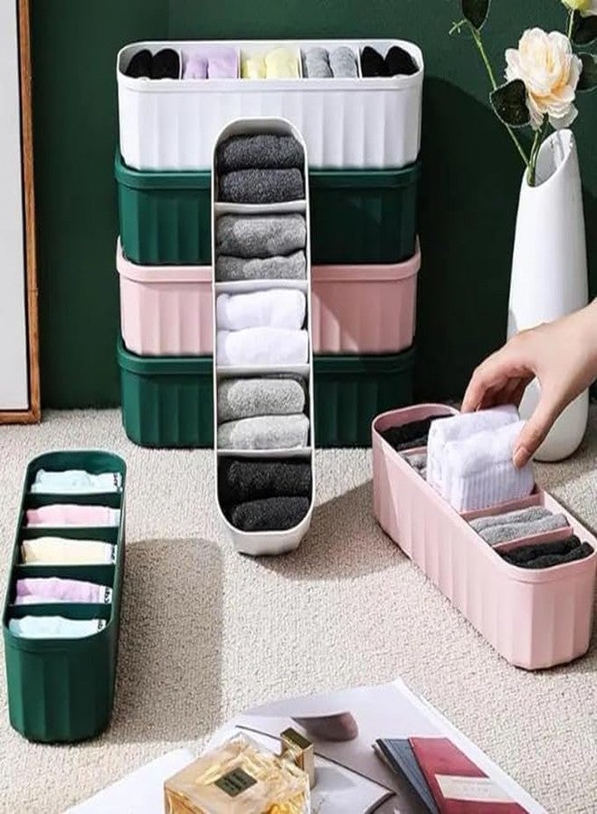 TOCINGO Drawer Organizer Set of 4, 5 Grid Plastic Storage Boxes for Socks, Underwear, Bras, Cosmetics & Accessories, Closet & Wardrobe Drawer Divider, Stackable Multicolor Organisers - Image 1