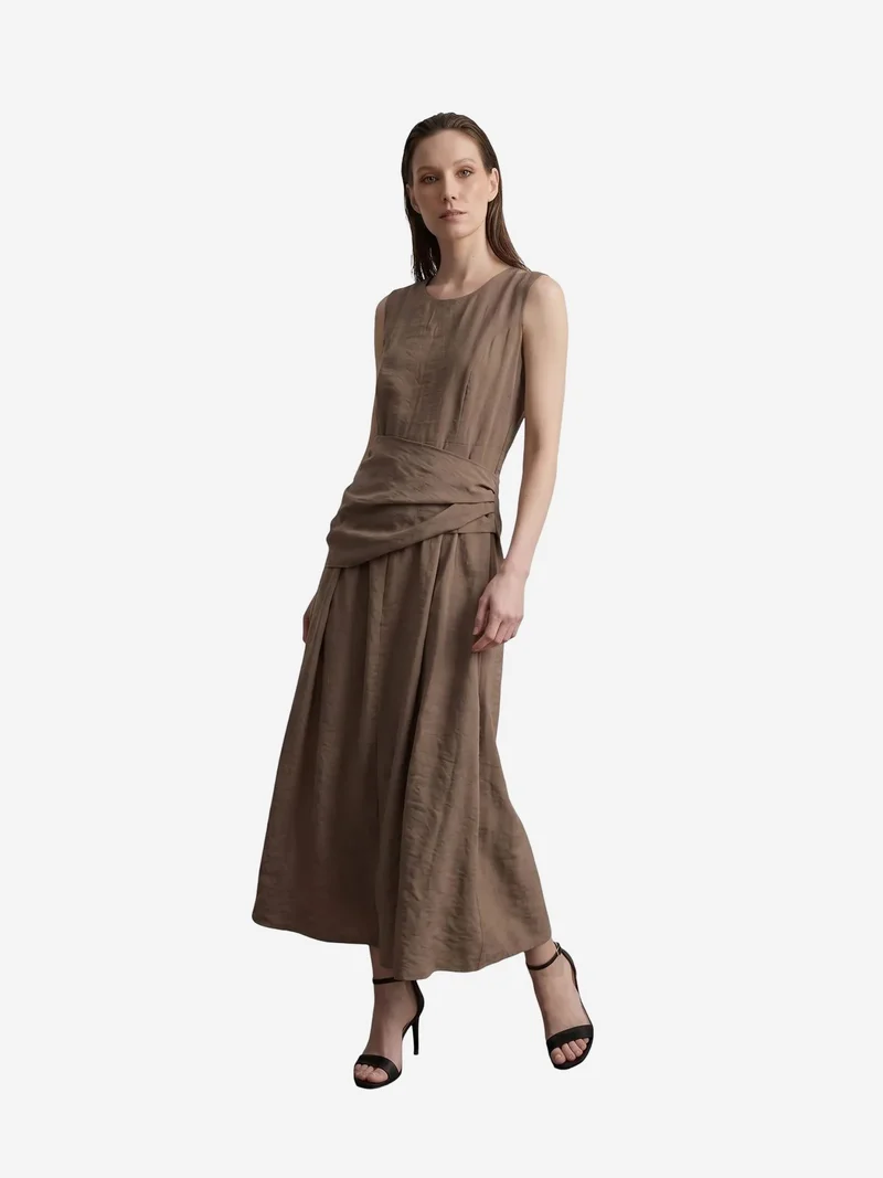 My Fashion Mocha Brown MY FASHION Sleeveless A-Line Midi Dress for Women | Best Price UAE