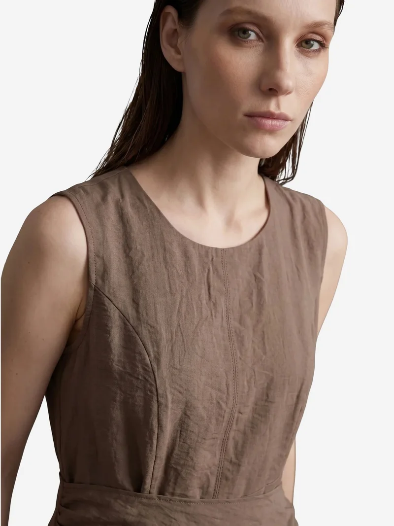 My Fashion Mocha Brown MY FASHION Sleeveless A-Line Midi Dress for Women | Best Price UAE