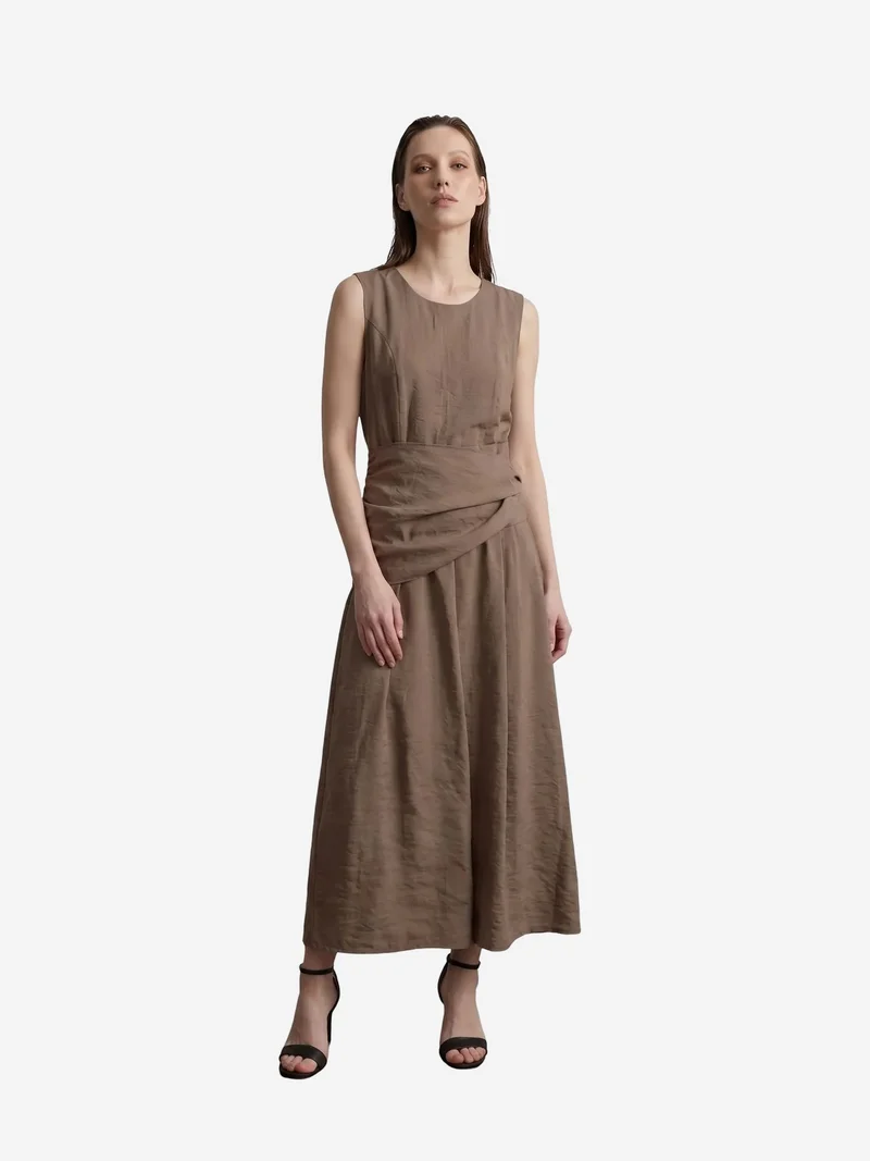 My Fashion Mocha Brown MY FASHION Sleeveless A-Line Midi Dress for Women | Best Price UAE