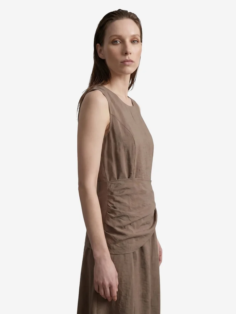 My Fashion Mocha Brown MY FASHION Sleeveless A-Line Midi Dress for Women | Best Price UAE