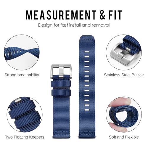TACTICAL FROG Nylon Watch Bands 24mm, 2 Piece Fast Release Replacement Watch Strap for Men Women, Blue - Image 4