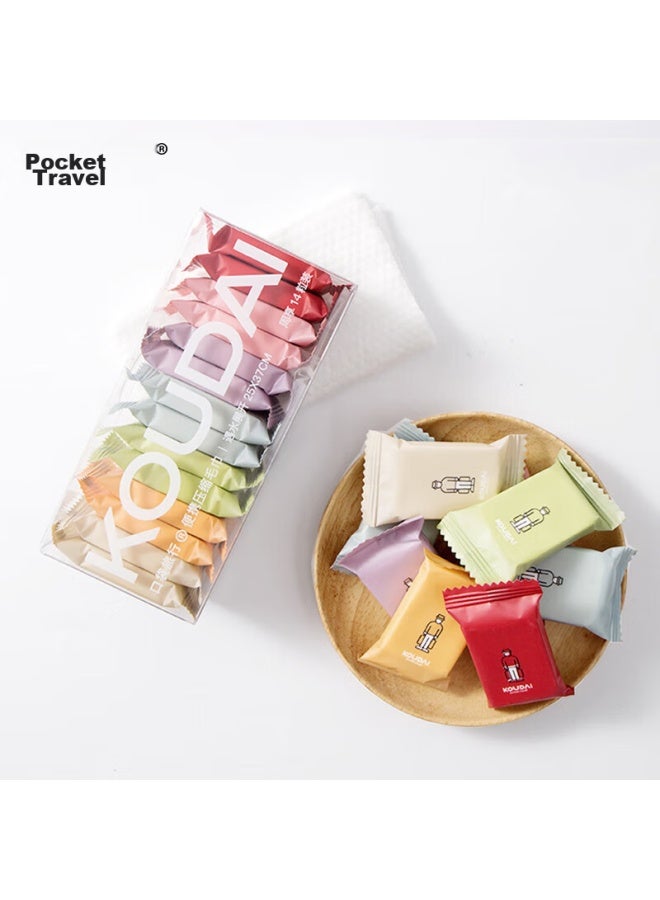 Pocket Travel Pocket Travel Outdoor Portable Face Washing And Makeup Removal Compressed Towels, Extra Large And Thick Disposable Face Towels, 14 Pieces - Image 1