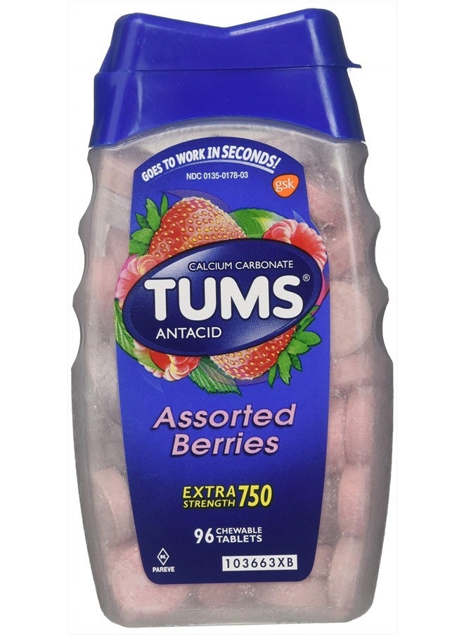 TUMS Extra Strength 750, Berries, 96 Tablets 
