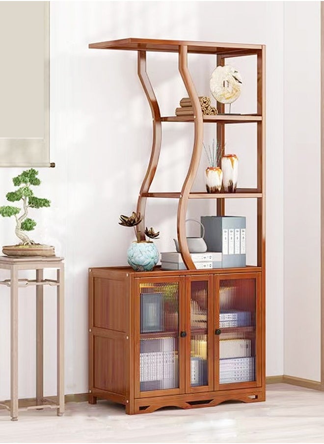 fashionhome Multipurpose Use Chinese Style Bamboo Storage Rack Multi Tiers Display Rack Spacious Storage Cabinet with 2 Doors Living Room Bookcase for Home and Office 70x25x170 cm  - Image 1