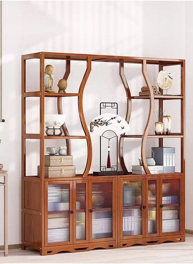 fashionhome Multipurpose Use Chinese Style Bamboo Storage Rack Multi Tiers Display Rack Spacious Storage Cabinet with 2 Doors Living Room Bookcase for Home and Office 70x25x170 cm  - Image 2