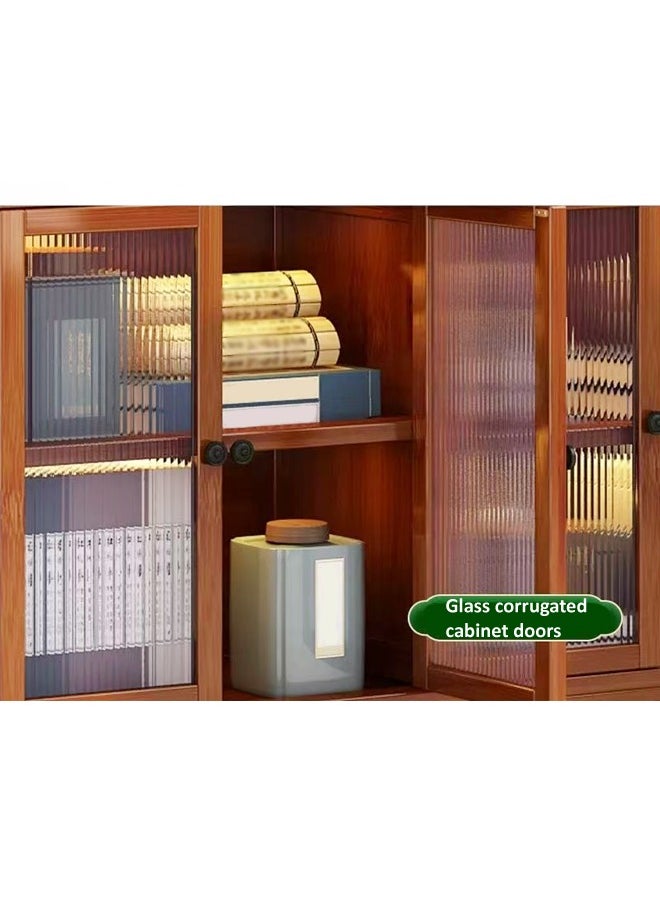 fashionhome Multipurpose Use Chinese Style Bamboo Storage Rack Multi Tiers Display Rack Spacious Storage Cabinet with 2 Doors Living Room Bookcase for Home and Office 70x25x170 cm  - Image 3