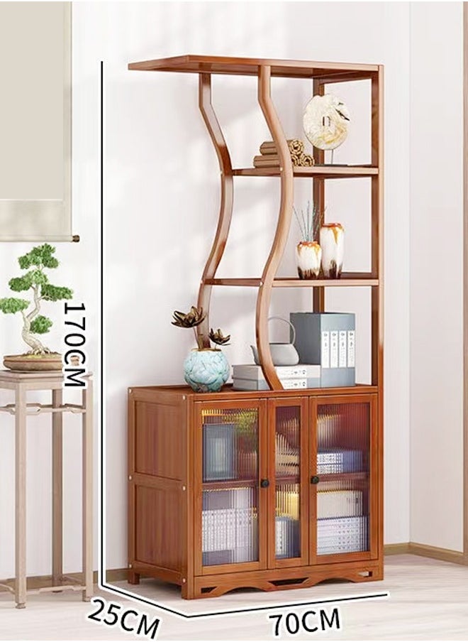 fashionhome Multipurpose Use Chinese Style Bamboo Storage Rack Multi Tiers Display Rack Spacious Storage Cabinet with 2 Doors Living Room Bookcase for Home and Office 70x25x170 cm  - Image 4