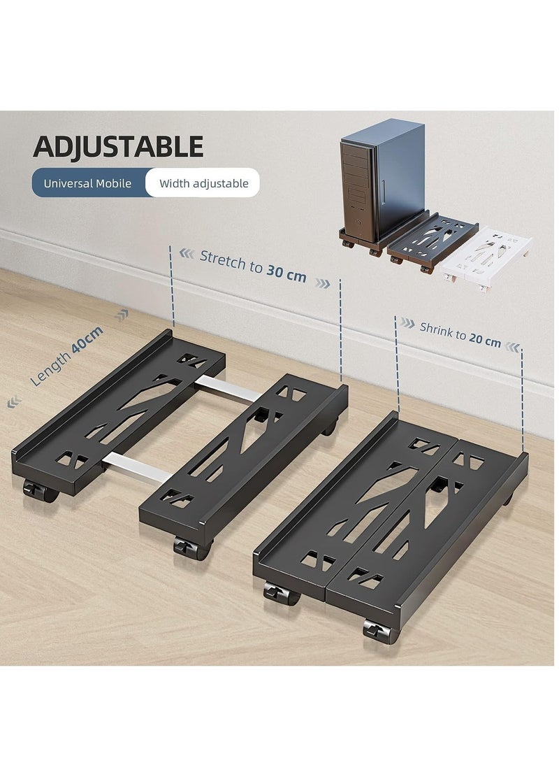 GUDOO حامل CPU متنقل قابل للتعديل مع عجلات دوارة، حامل برج الكمبيوتر ذو التهوية، حامل سطح المكتب قوي التحمل، حامل CPU تحت المكتب، عربة أرضية للكمبيوتر الشخصي (أسود) - Image 2