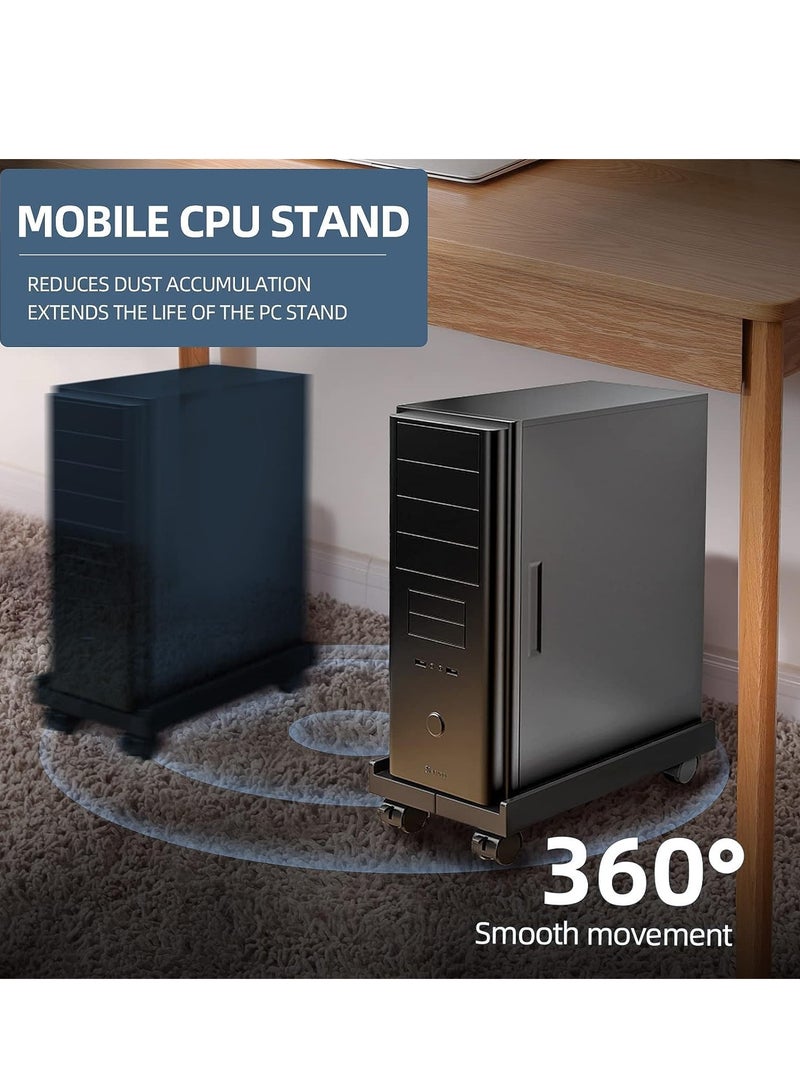 GUDOO حامل CPU متنقل قابل للتعديل مع عجلات دوارة، حامل برج الكمبيوتر ذو التهوية، حامل سطح المكتب قوي التحمل، حامل CPU تحت المكتب، عربة أرضية للكمبيوتر الشخصي (أسود) - Image 3