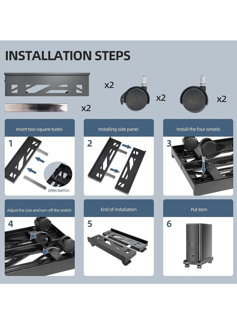 GUDOO حامل CPU متنقل قابل للتعديل مع عجلات دوارة، حامل برج الكمبيوتر ذو التهوية، حامل سطح المكتب قوي التحمل، حامل CPU تحت المكتب، عربة أرضية للكمبيوتر الشخصي (أسود) - Image 4
