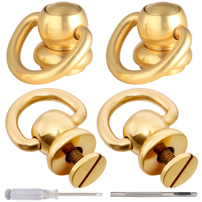 Notgia 4Pcs D Rings for Purse Brass Rivets for Leather Rotatable Purse Strap Hardware Ball Button Studs for Handbag D Rings Chicago Screws for Repair Purse Dog Collar Leather Crafts (Gold) - Image 1