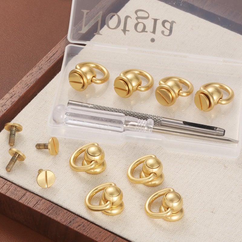 Notgia 4Pcs D Rings for Purse Brass Rivets for Leather Rotatable Purse Strap Hardware Ball Button Studs for Handbag D Rings Chicago Screws for Repair Purse Dog Collar Leather Crafts (Gold) - Image 4