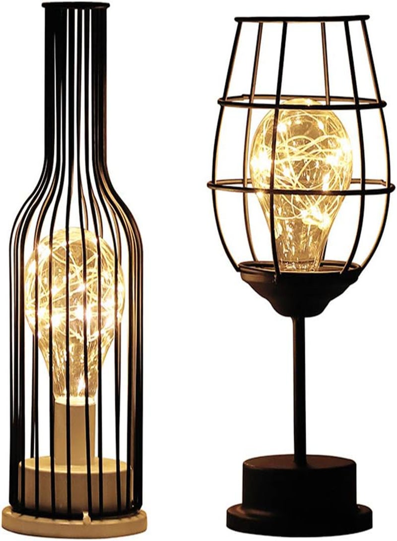 GGOOT Battery Powered Lamp Gold Table Lamp Bedside Light Wine Bottle Table Light Industrial Metal Wrought Iron Lamp Modern Home Decoration  - Image 4
