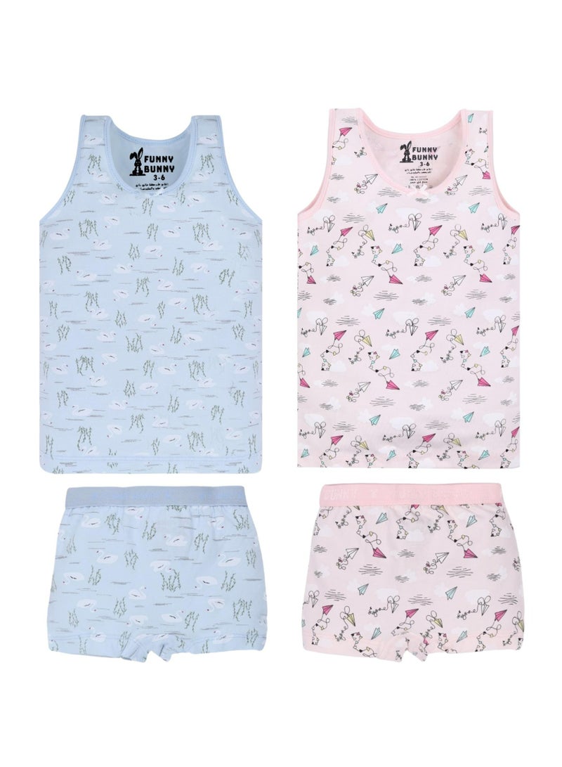 فاني باني باك يحتوي علي 2 طقم تانك توب وشورت للبنات، ملابس داخلية من قطعتين - Image 2
