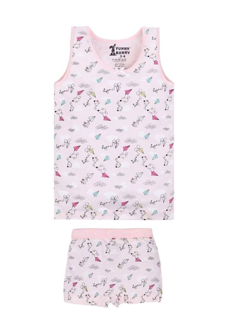 فاني باني باك يحتوي علي 2 طقم تانك توب وشورت للبنات، ملابس داخلية من قطعتين - Image 3
