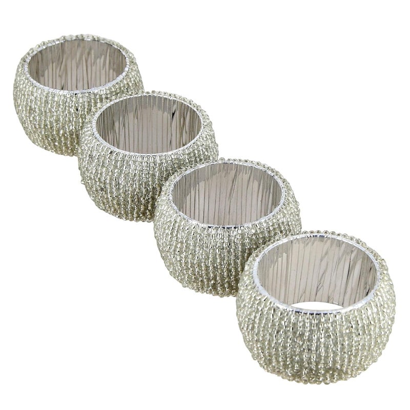 Decor Hub Decor Hub Handmade Silver Beaded Napkin Rings Elegant Dining Table Decoration Luxurious Tableware for Weddings Parties and Special Occasions for Hosts and Home Dcor Set of 4 - Image 3