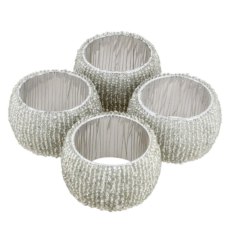 Decor Hub Decor Hub Handmade Silver Beaded Napkin Rings Elegant Dining Table Decoration Luxurious Tableware for Weddings Parties and Special Occasions for Hosts and Home Dcor Set of 4 - Image 1