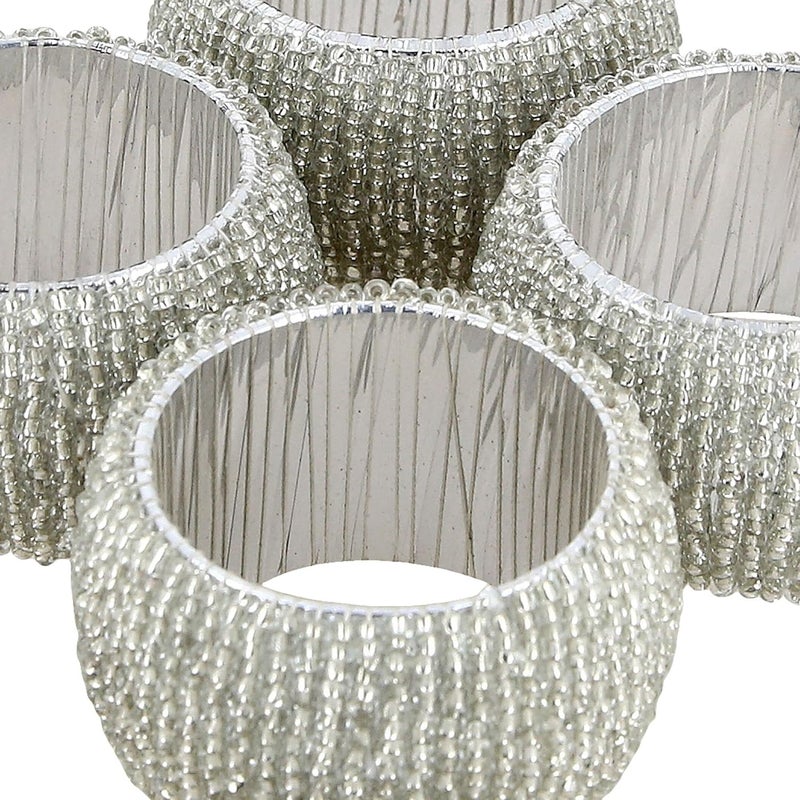 Decor Hub Decor Hub Handmade Silver Beaded Napkin Rings Elegant Dining Table Decoration Luxurious Tableware for Weddings Parties and Special Occasions for Hosts and Home Dcor Set of 4 - Image 2