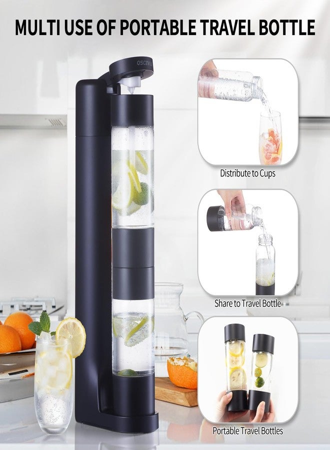 OSCEVIA Sparkling Water Maker, Soda Water Carbonator Fruits for Home, Seltzer & Carbonated Beverage Dispenser, with 1x1L BPA Free Bottle, Plus 2 Portable Bottle for travel,Screw-in 60L CO2 not included,BK - Image 3