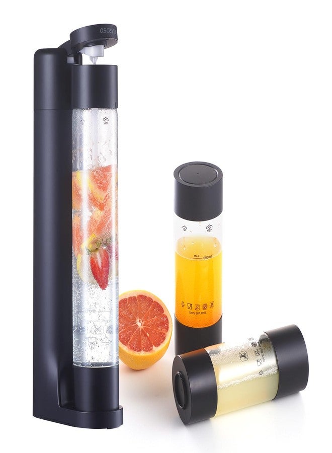 OSCEVIA Sparkling Water Maker, Soda Water Carbonator Fruits for Home, Seltzer & Carbonated Beverage Dispenser, with 1x1L BPA Free Bottle, Plus 2 Portable Bottle for travel,Screw-in 60L CO2 not included,BK - Image 1
