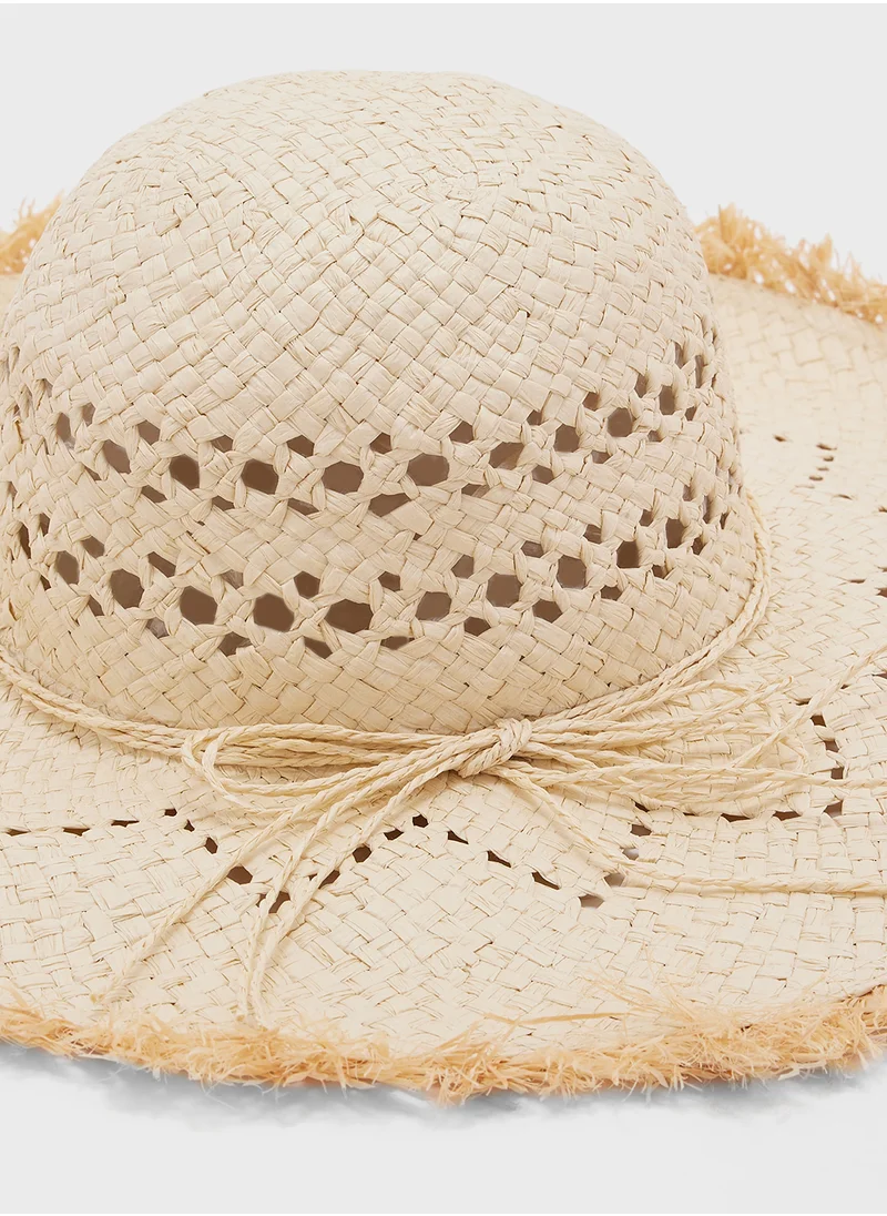 Ginger Frayed Edge Wide Brim Hat